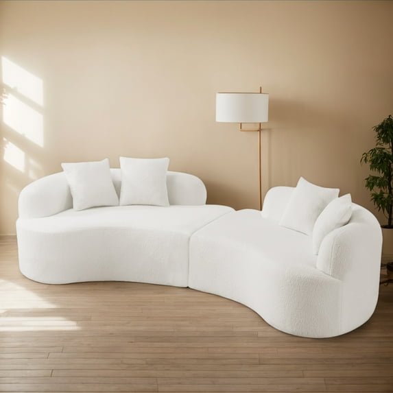Weetoo Curved Sofa Modern 4 Seater Sectional Modular Couch Teddy Velvet Sofas for Apartments, No Assembly