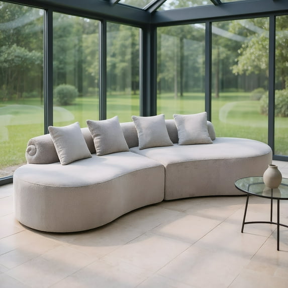 Weetoo Modern Curved Sofa Velvet Sectional Couch Minimalist for Living Room, No Assembly Required