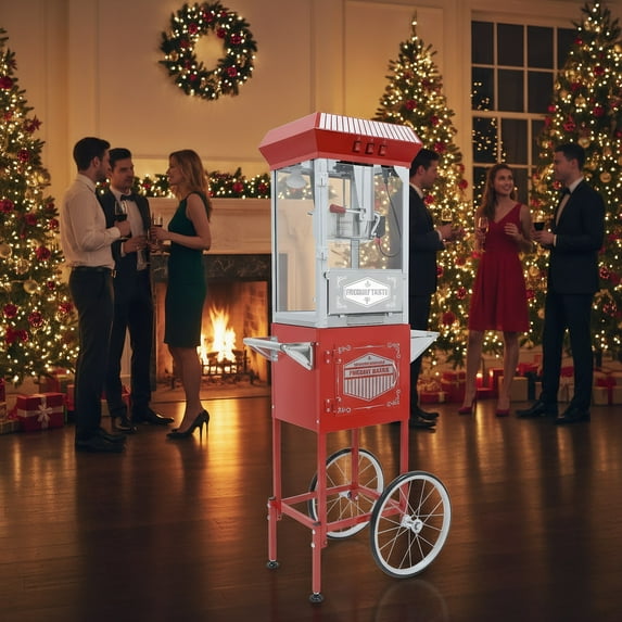 Weetoo Popcorn Machine Maker with Cart 12oz Popper Vintage Movie Theater Style for Party