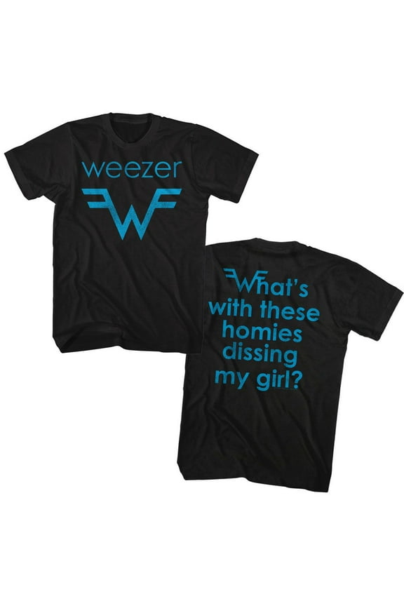 Weezer Blu Logo and Lyrics Black Adult T-Shirt