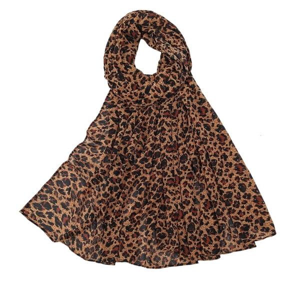 Weflink 180cm Leopard Print Scarf Polyester Shawl Shoulder Wrap Headscarf with Rhinestoned Detail Unisex Accessory