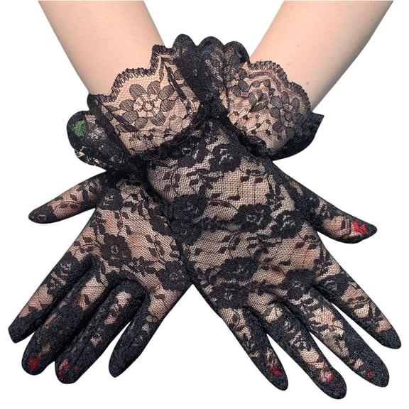 Weflink 2pack Flower Pattern Gloves Women Short Lace Fingerless Mittens Wedding Gloves