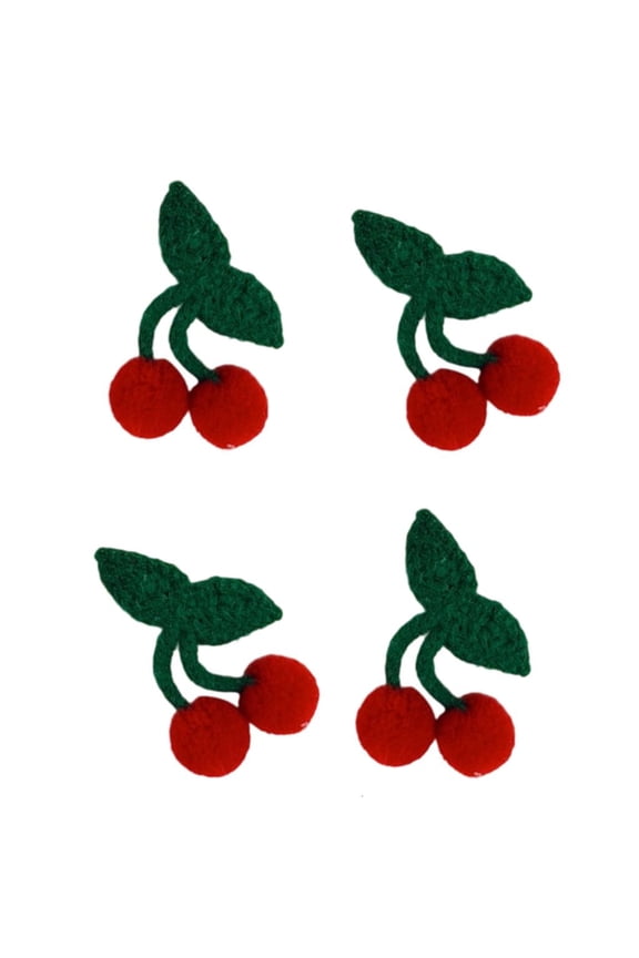 4Pcs Multipurpose Knitted Fabric Cherry Keychain Brooch DIY Kit Handmade Craft Project For Hats Bags Decorations