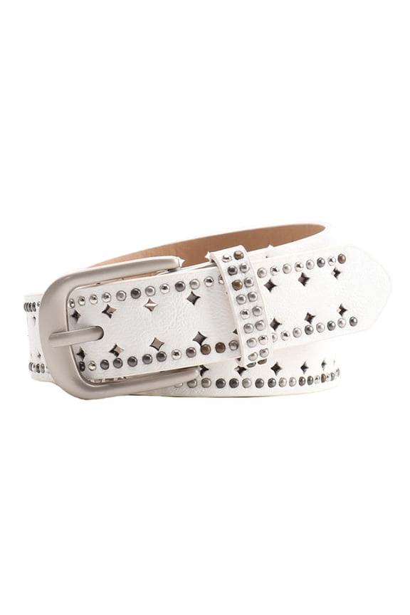 Adjustable PU Belt For Women Studded Rivets Detail Americanly Styles Waistband