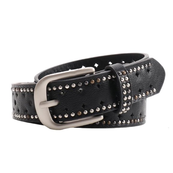 Weflink Adjustable PU Belt For Women Studded Rivets Detail Americanly Styles Waistband