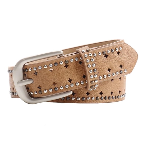 Weflink Adjustable PU Belt For Women Studded Rivets Detail Americanly Styles Waistband
