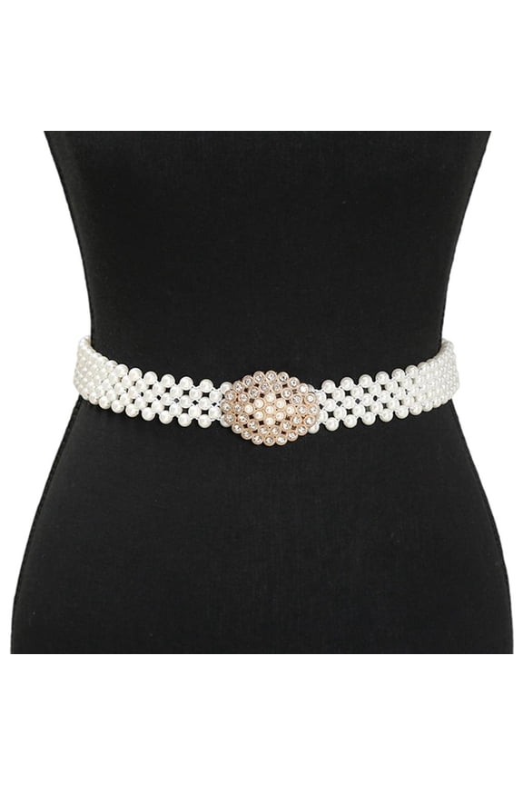 Adjustable Stretch Waist Chain Elegant Pearls Crystal Design Women Corset Band