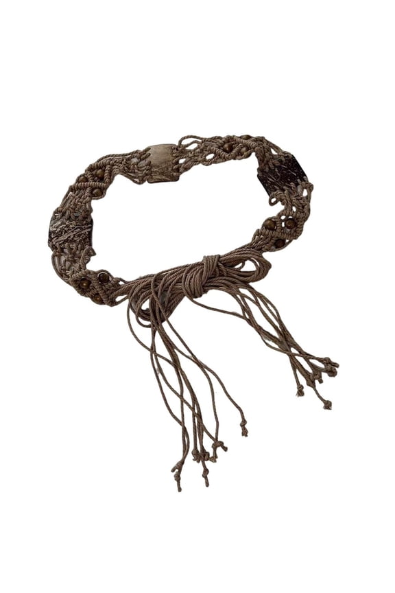 Bohemian Wooden Bead Belt Braided Waist Cincher For Dresses Adjustable Cotton Rope Tassels Decoration