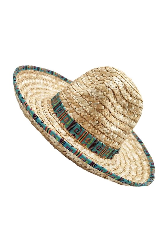 Breathable Ethnic Sombrero Straw Hat With Colorful Trim Unisex Mexico Panama Hat For Music Festival Outdoor Activity