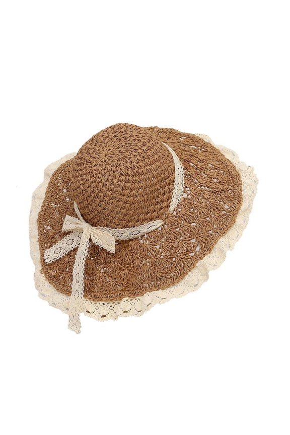 Breathable Straw Braided Sun Hat With Pineapple Lace Bowknot Wide Brims Beach Hat For Women Fashionable Outdoor Caps