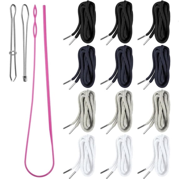 Weflink Cotton Drawstring Rope Replacement Set with 12 Cord And 3PCS Threading Tool For Clothing Hoodie Sweatpants Repairing