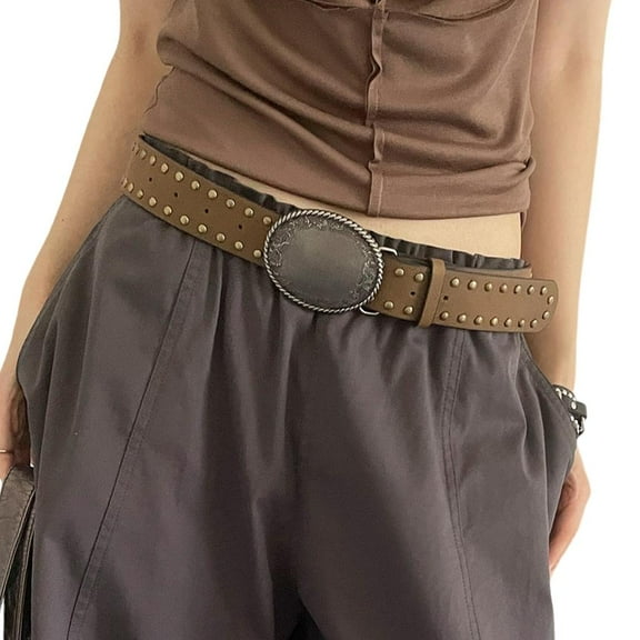 Weflink Gothic Engraved Waist Belt For Women Adjustable Punk Style PU Accessory