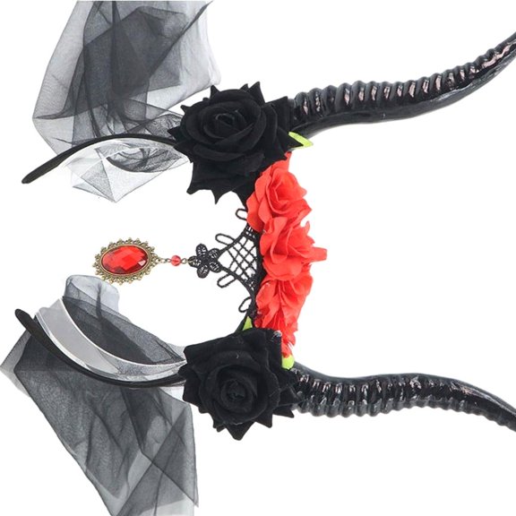 Weflink Gothic Style Plastic Resin Horn Headbands With Delicate Mesh And Flower Decors
