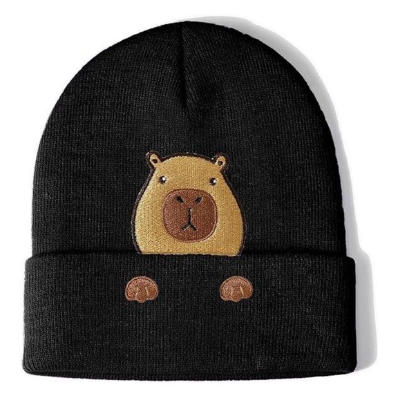 Weflink Practical Acrylic Knit Capybara Hat Comfortable Embroidery Design One Size Fit Most
