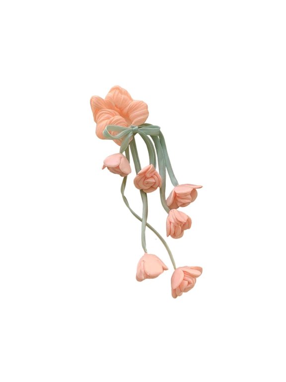 Tulips Floral Hair Scrunchie Headbands Hair Rope With Fringe Tassels Trim Sheer Mesh Hair Tie For Women Girls