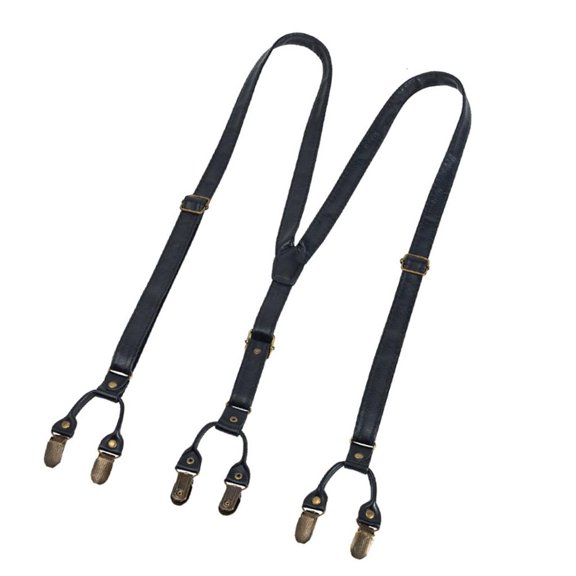 Weflink Vintage PU Suspenders Nonslip 6 Clips Adjustable For Men Eye Catching Style