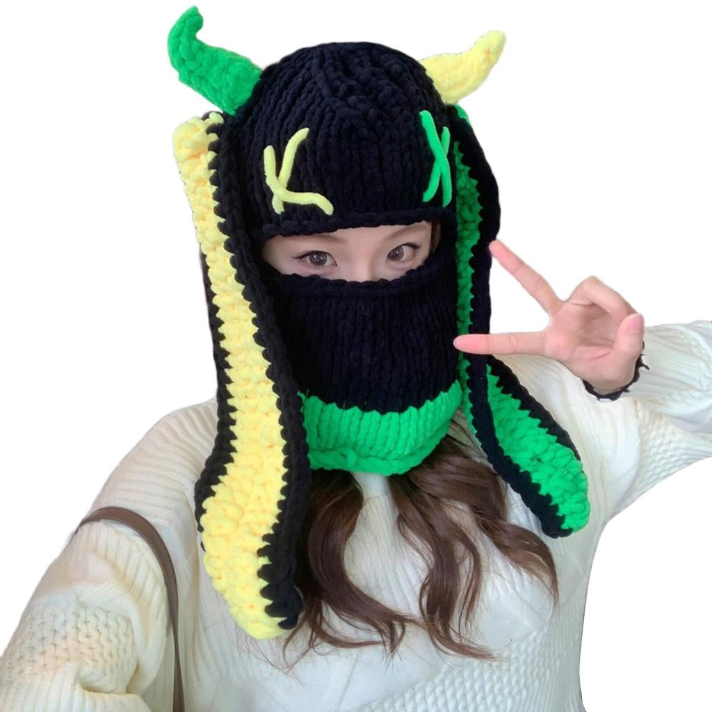 Weflink Winter Warm Balaclava With Rabbit Ears Soft Acrylic Face For Outdoor Activity