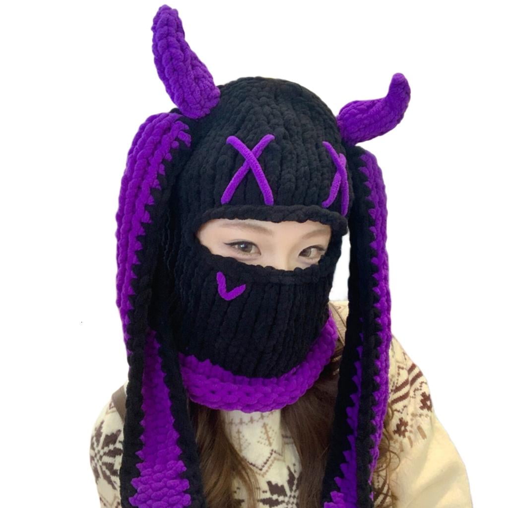 Weflink Winter Warm Balaclava With Rabbit Ears Soft Acrylic Face For Outdoor Activity