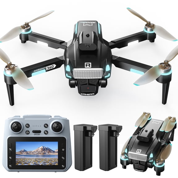 Wefone Camera Drone with Remote Screen, M107 Foldable Quadcopter, Optical Flow, Brushless Motor, Obstacle Avoidance, Under 249g, 2 Batteries, Black