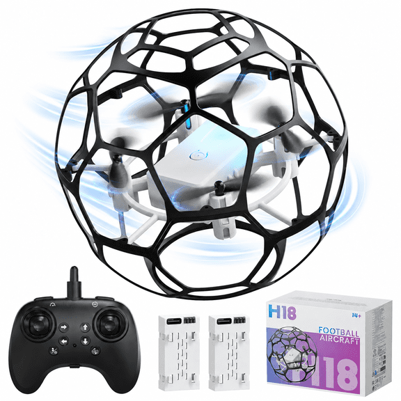 Wefone H18 Drones for Kids, Mini Flying Football, 360 Flip, Throw to Launch, Adjustable Speed, One-Key Takeoff/Landing, 2 Batteries, Black