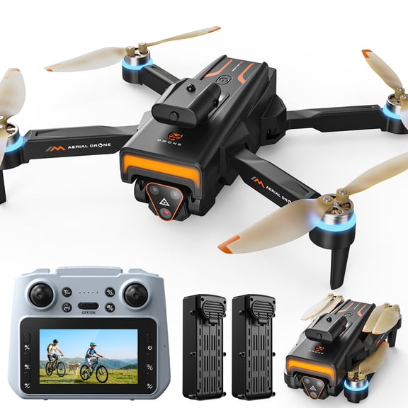 Wefone M4 Foldable Drone with Screen on Controller, HD Camera, Obstacle Avoidance, Optical Flow, Brushless Motor, Under 249g, 2 Batteries, Black