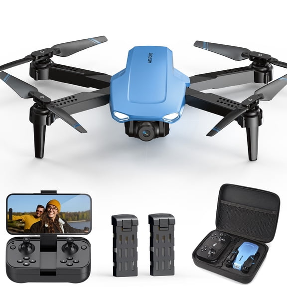 Wefone WF11 1080P Camera Drone for Kids, Foldable FPV Quadcopter with 2 Batteries, One-Key Takeoff/Landing, Headless Mode, 360 Flip, Blue