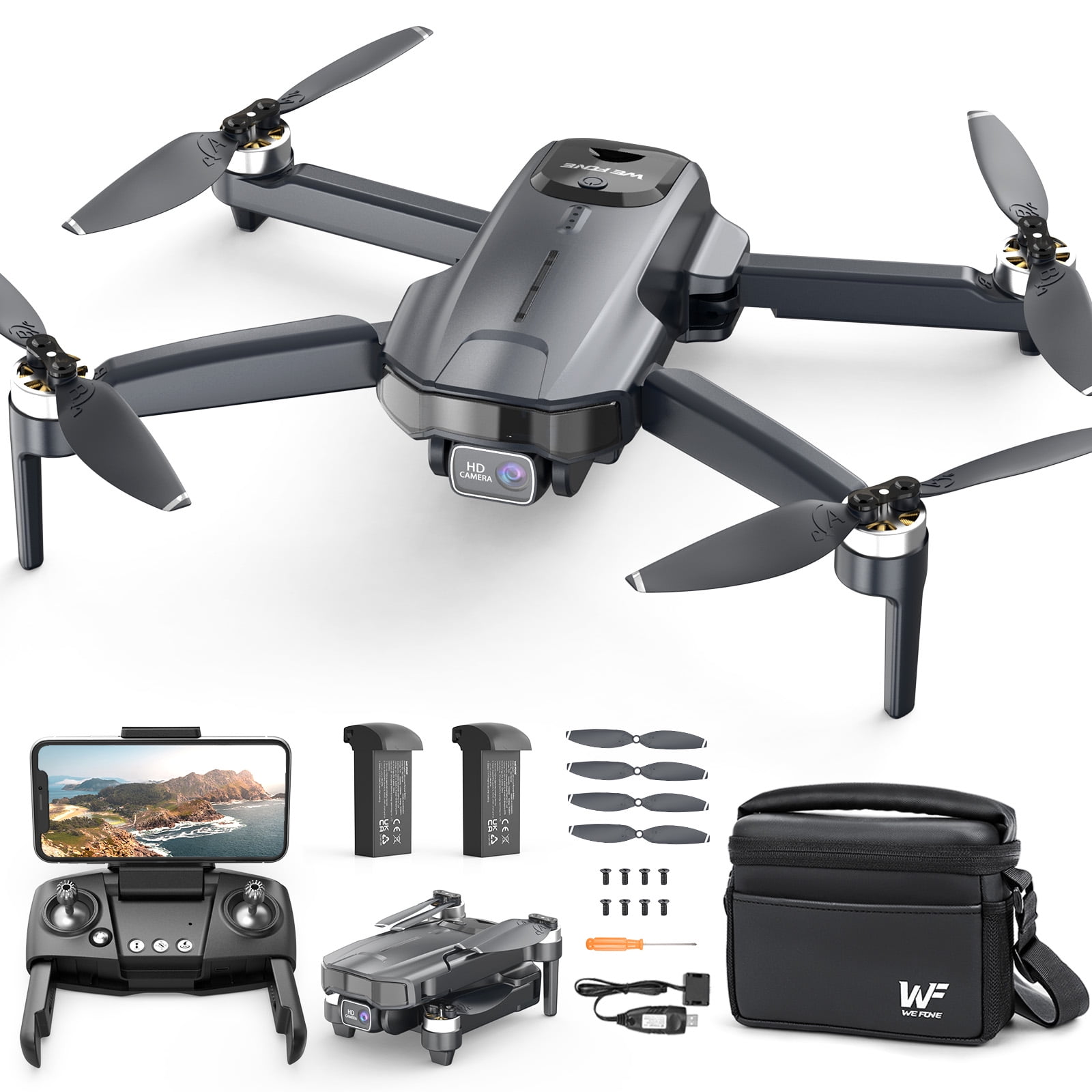 Drones with Camera for Adults 4K, Wefone WF31 GPS Foldable Quadcopter for Beginners with Brushless Motor, 2 Batteries for 50 Min Flight Time, Black