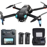 Wefone WF35 GPS Foldable Drone with 4.3 Touchscreen on Remote, 4K Camera for Adults, 4GB Card, Under 249g, Obstacle Avoidance, 2 Batteries, Black