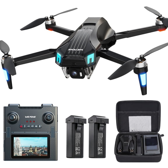 Wefone WF35 GPS Foldable Drone with 4.3" Touchscreen on Remote, 4K Camera for Adults, 4GB Card, Under 249g, Obstacle Avoidance, 2 Batteries, BlackWefone WF35 GPS Foldable Drone with 4.3" Touchscreen