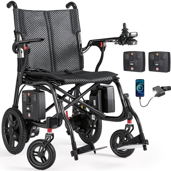 Wefree Electric Wheelchair, Upgraded T700 Carbon Fiber Power Wheelchair, Supports Up to 330 Lbs, 27.56 Lbs Ultra Light for Seniors & Adults, No Remote Control