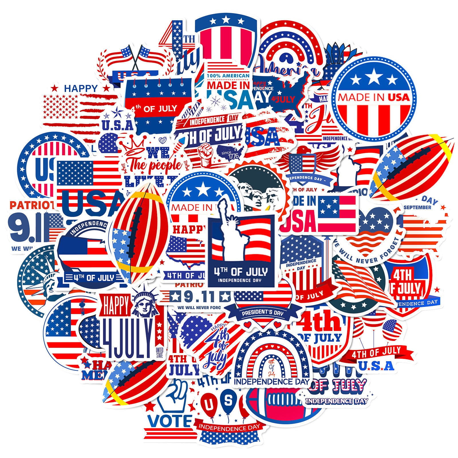 Wefuesd 50 Pcs Assorted Usa Patriotic Stickers Vinyl American Flag ...