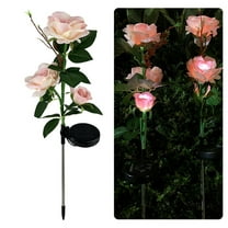 Wefuesd Artificial Flowers 3 Head Solar Led Decorative Outdoor Lawn Lamp Outdoor Solar Garden Stake Lights Pink
