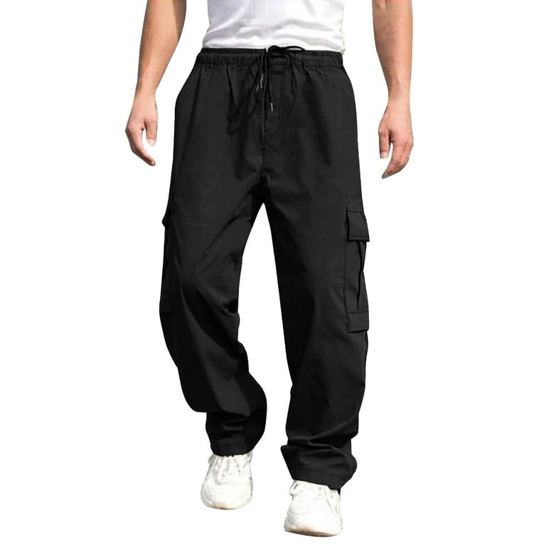 Wefuesd Cargo Pants For Men Male Versatile All Season Cargo Pants Multi  Pocket Hem Solid Color Plus Size Outdoor Trousers Cargo Pants Black L