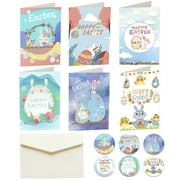 Wefuesd Easter Decorations 6 Pieces Easter Greeting Cards with Envelopes Happy Easter Note Cards Vintage Easter Cards Bunny Cute Note Cards Easter Decor Easter Basket Stuffers Home Decor