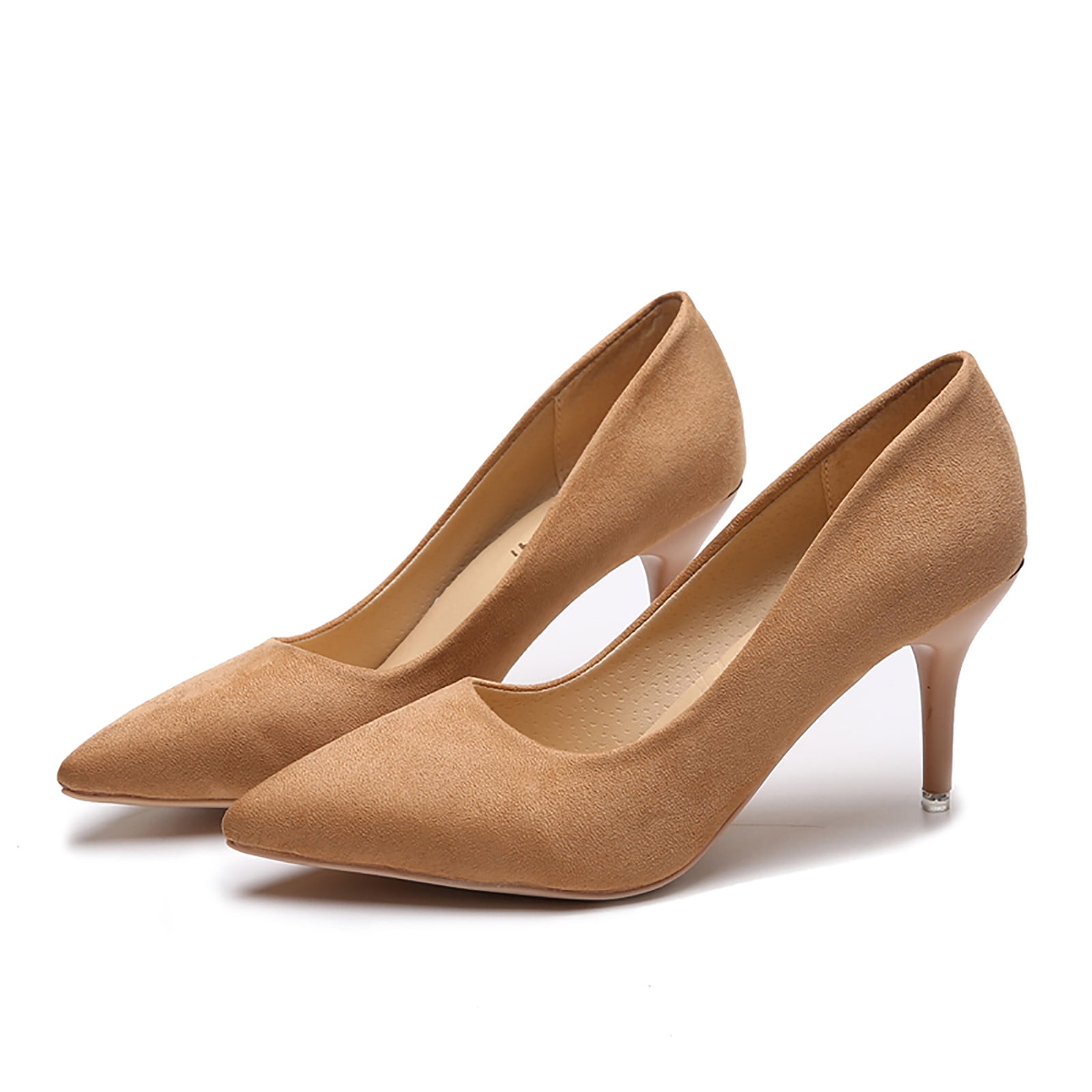 adviicd Heels 1 Inch Ladies Fashion Colorblock Leather Pointed Toe Pumps  Thick High Heel Casual Tan Heels for Women - Walmart.com