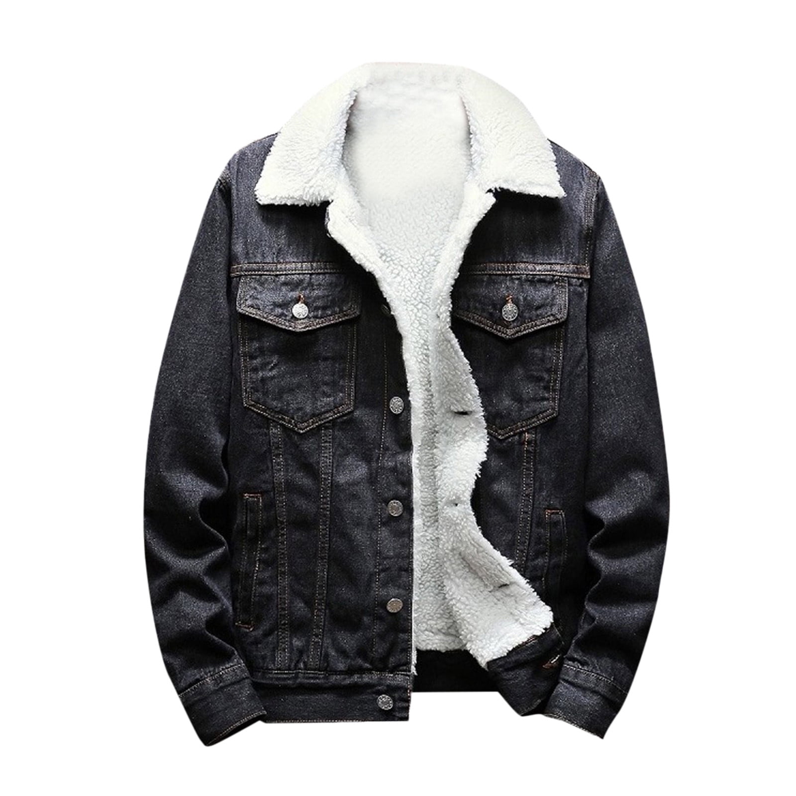 Winter Thick Warm Fashion Solid Color Men's Casual Denim Jacket Men's Wool  Jacket Large Size at  Men’s Clothing store