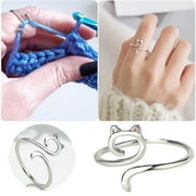 Wefuesd Jewelry Rings For Women Yarn Ring Cat Kitty Ears Adjustable Size Crochet Ring Beginner Knitting Crocheting Gift Crochet Tension Regulator Tool Finger Ring Gift Silver One Size