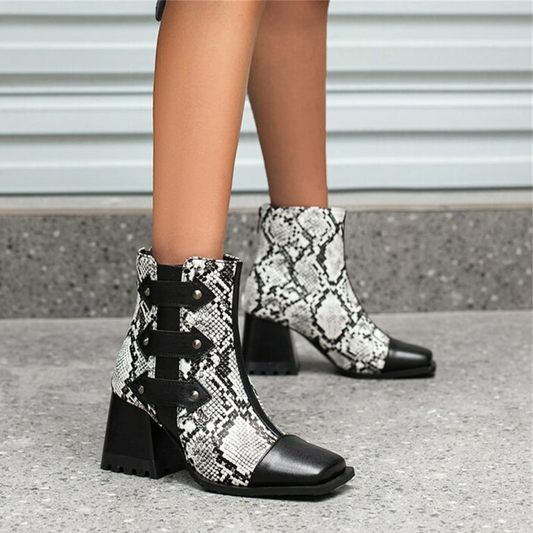 Snake print sales block heel booties