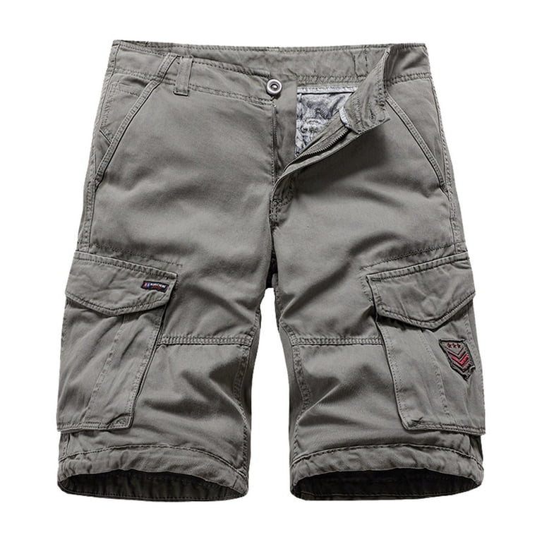Wefuesd Mens Shorts Male Casual Multi Straight Solid Color Outdoor Overalls Trousers Shorts Button Pocket Cargo Pants Men S Shorts Grey 32