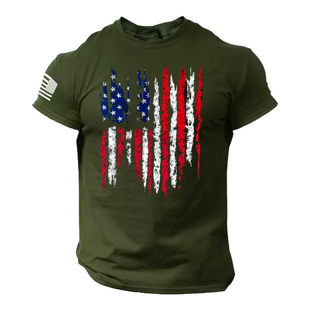 Wefuesd Mens T Shirt Men's Independence Day USA Flag 4th July American Red White Blue Star Stripes Patriotic T-Shirt Pure Cotton Small Print Round Neck Short Sleeved T Shirt Men's T-Shirts W- XS