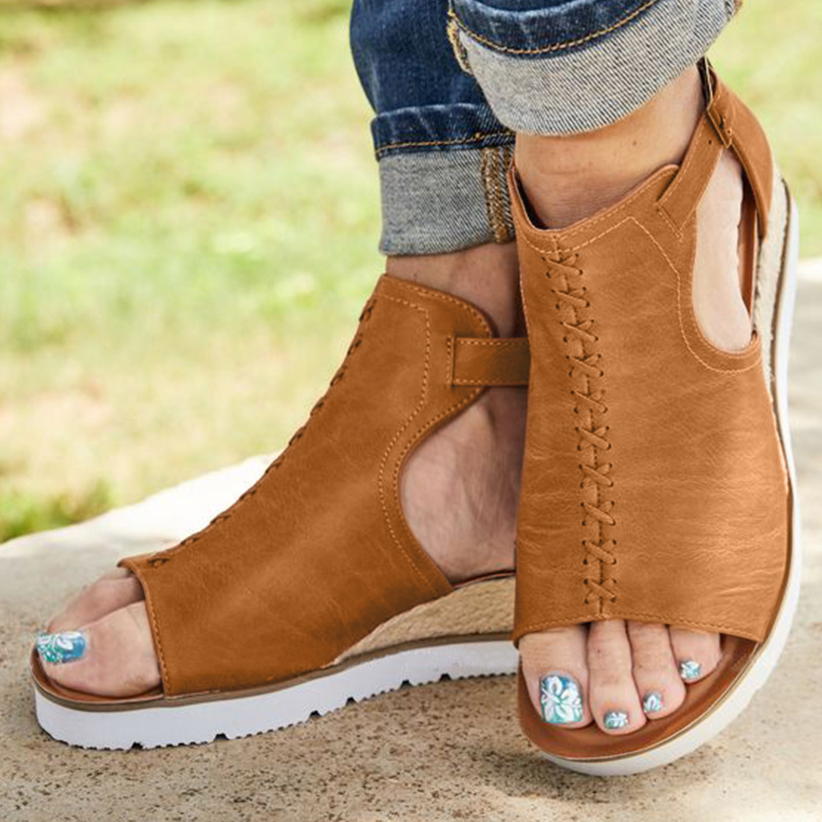 Wefuesd Slippers For Women Clarks Sandals For Womenclarks Sandals For Women Platform Sandals Wedge Ankle Strap Open Toe Sandals Brown 41 Walmart