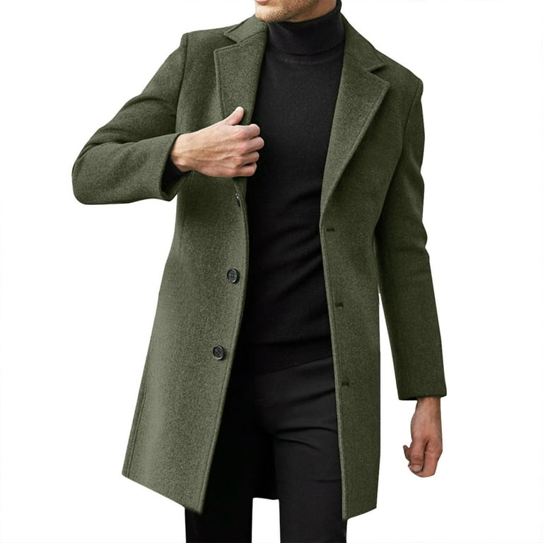 Wefuesd Trench Coat Men, Men Slim Winter Coat Lapel Collar Long
