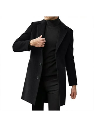 Winter Long Oversized Soft Black Trench Coat Men with Shoulder Pads Loose  Casual