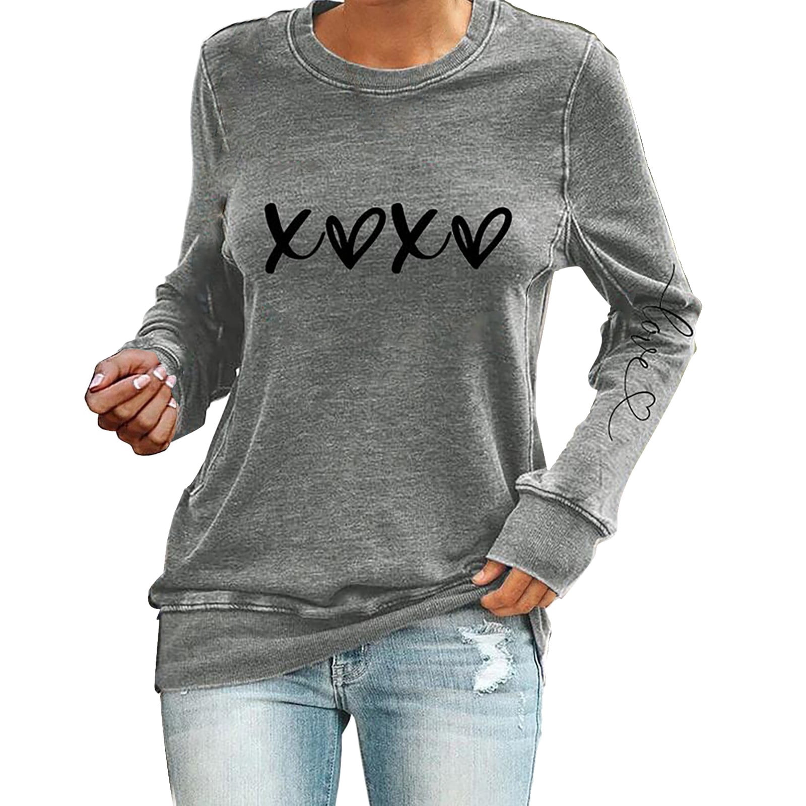 Women's Valentine Heart Shirt Blouse Regular Tops Long Sleeve