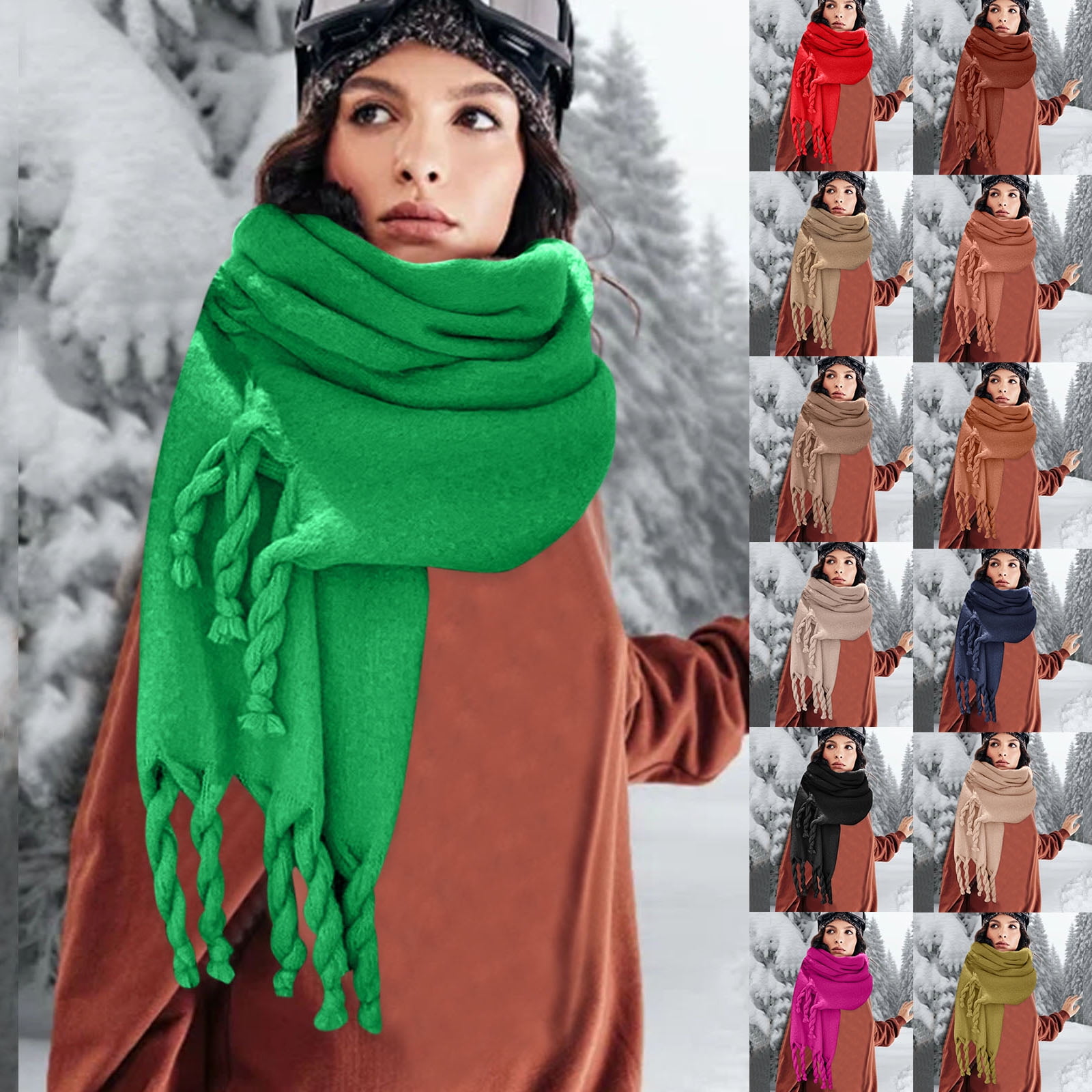 Wefuesd Women Fall Winter Scarf Classic Tassel Plaid Scarf Warm Soft Chunky  Large Blanket Wrap Shawl Scarves, scarf for women, womens fashion, A