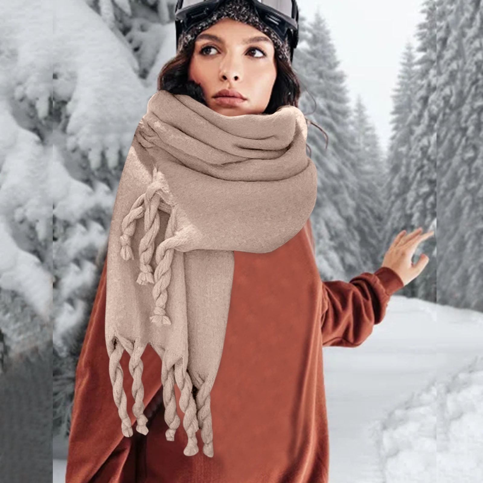 Wefuesd Women Fall Winter Scarf Classic Tassel Plaid Scarf Warm Soft Chunky  Large Blanket Wrap Shawl Scarves, scarf for women, womens fashion, C 