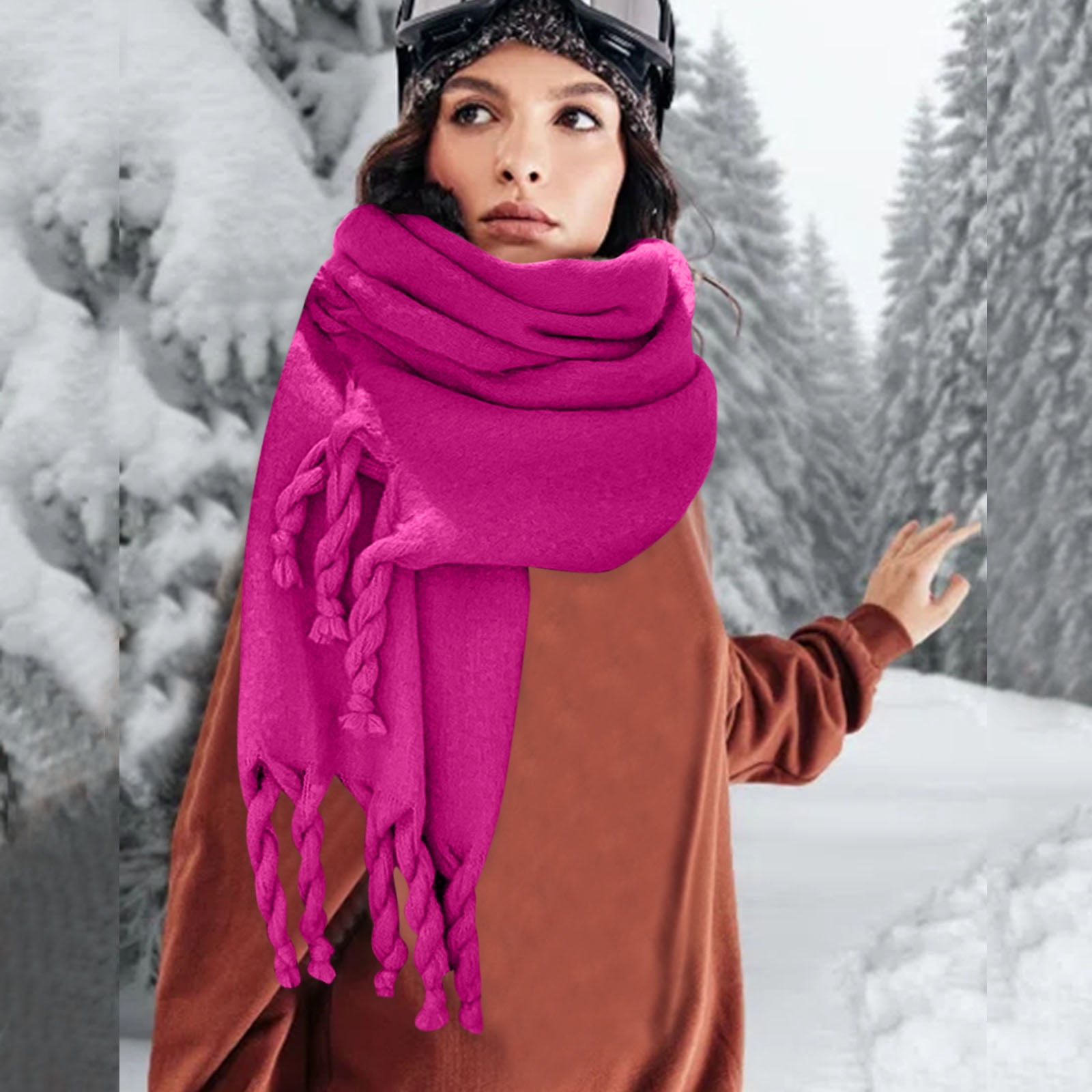 Wefuesd Women Fall Winter Scarf Classic Tassel Plaid Scarf Warm Soft Chunky  Large Blanket Wrap Shawl Scarves, scarf for women, womens fashion, C