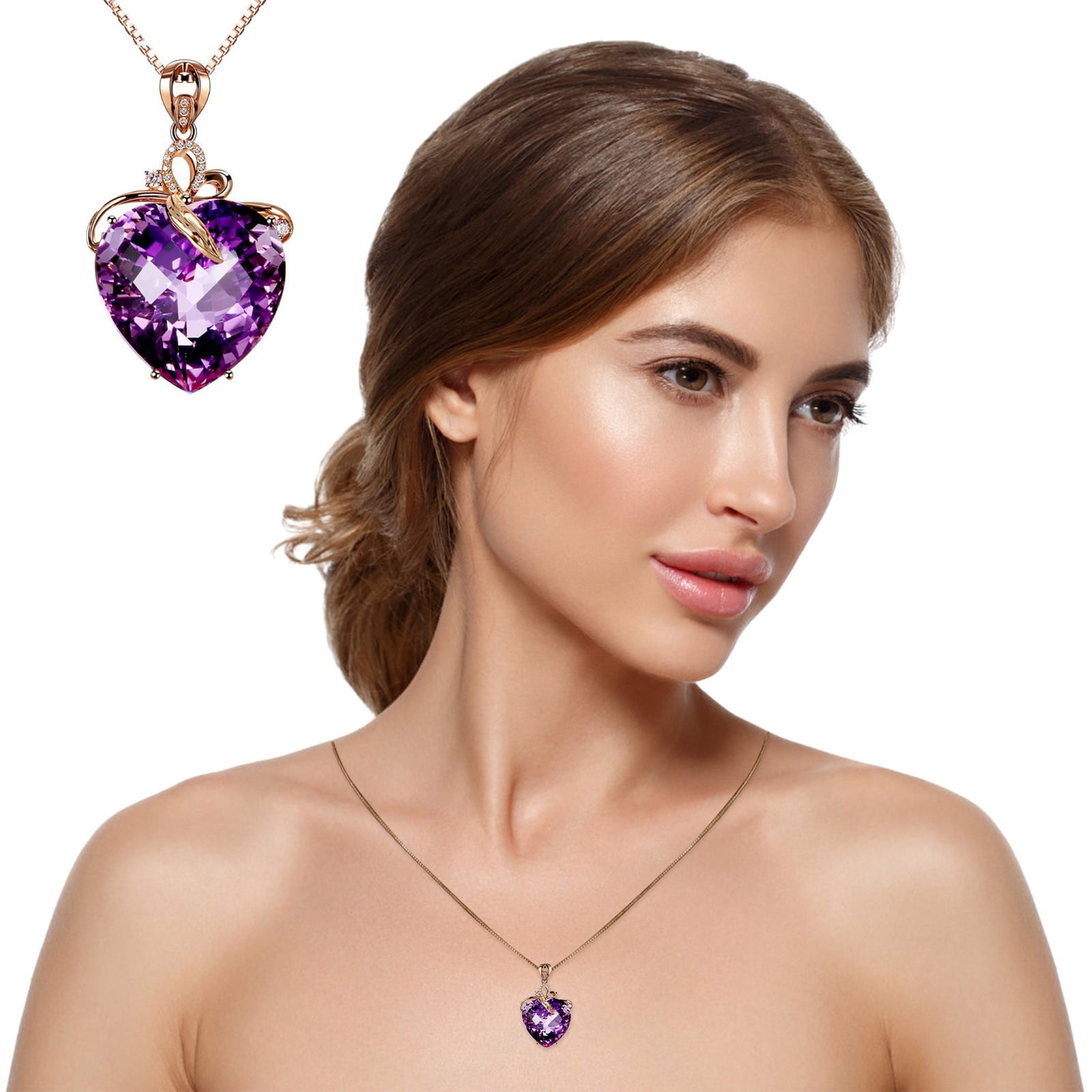 Wefuesd Womens Fashion Necklaces For Women Heart-Shaped Amethyst ...