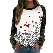 Wefuesd valentines day shirts women, Women'S Print Top Shirt Crewneck Long-Sleeved Sweatshirt Blouse Casual Pullover Love Printed Tops Sweatshirt for Women Heart Sweater for Women Black S