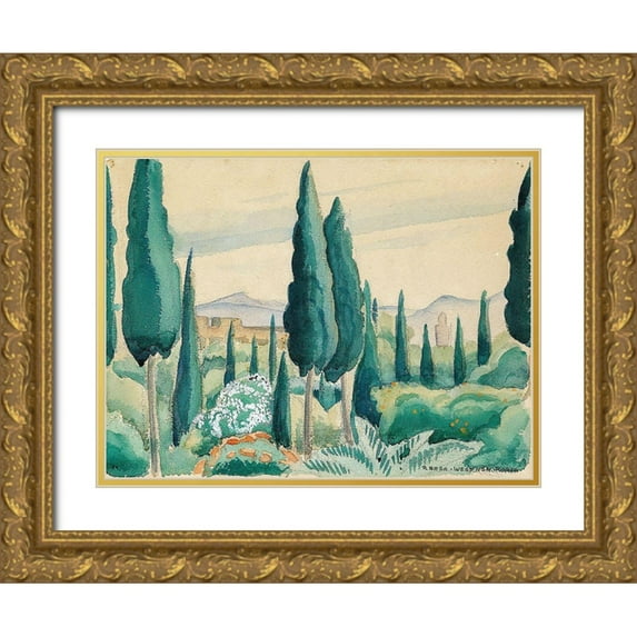 Wegener, Gerda 14x12 Gold Ornate Wood Framed with Double Matting Museum Art Print Titled - A Moroccan landscape with pine trees